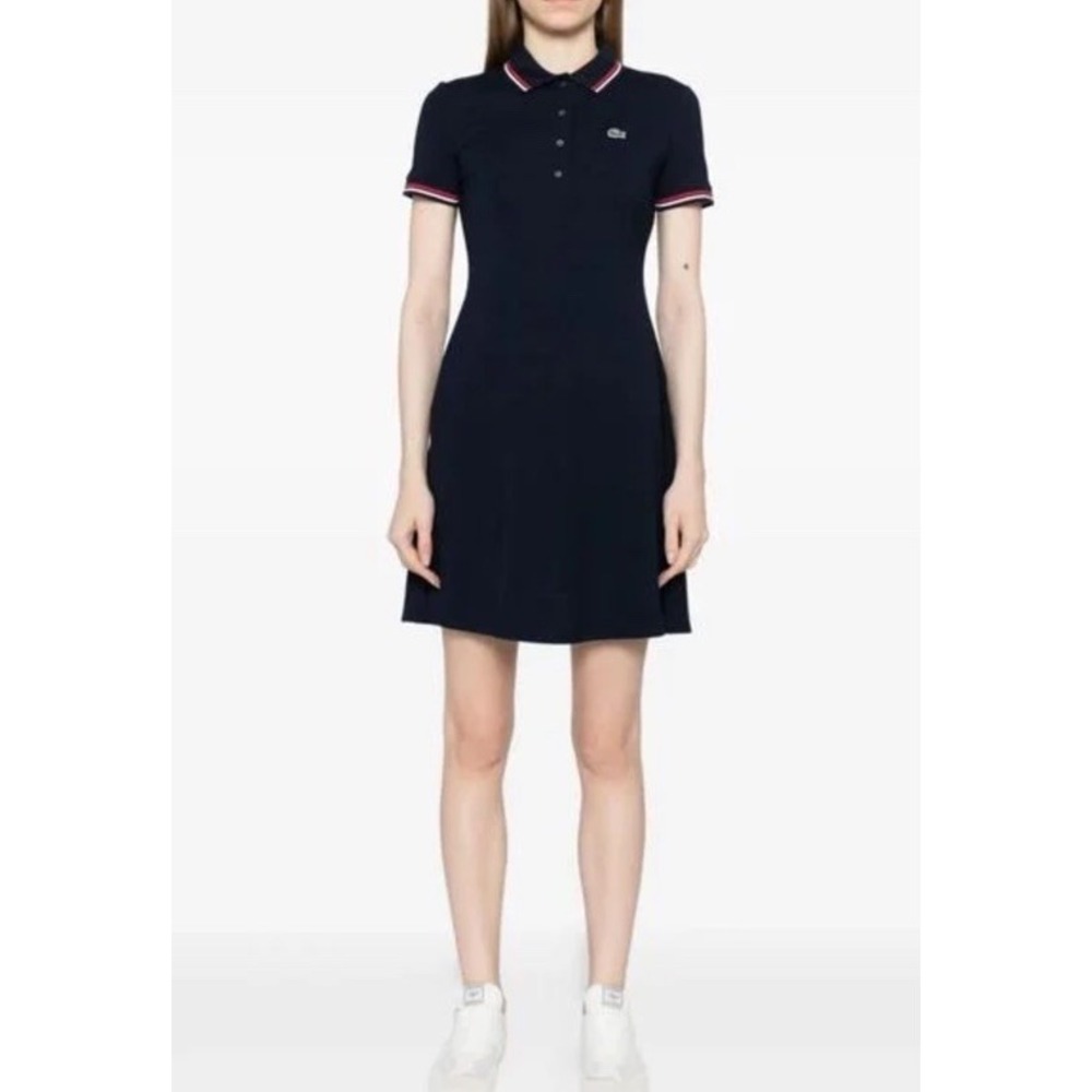 Lacoste Women's Navy  Polo Dress Short Sleeve Cotton Casual Logo Size 32